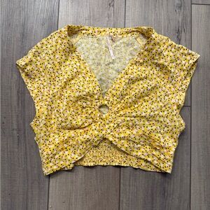 Free People Womens Havana Honey Crop Top floral Blouse shirt Yellow medium